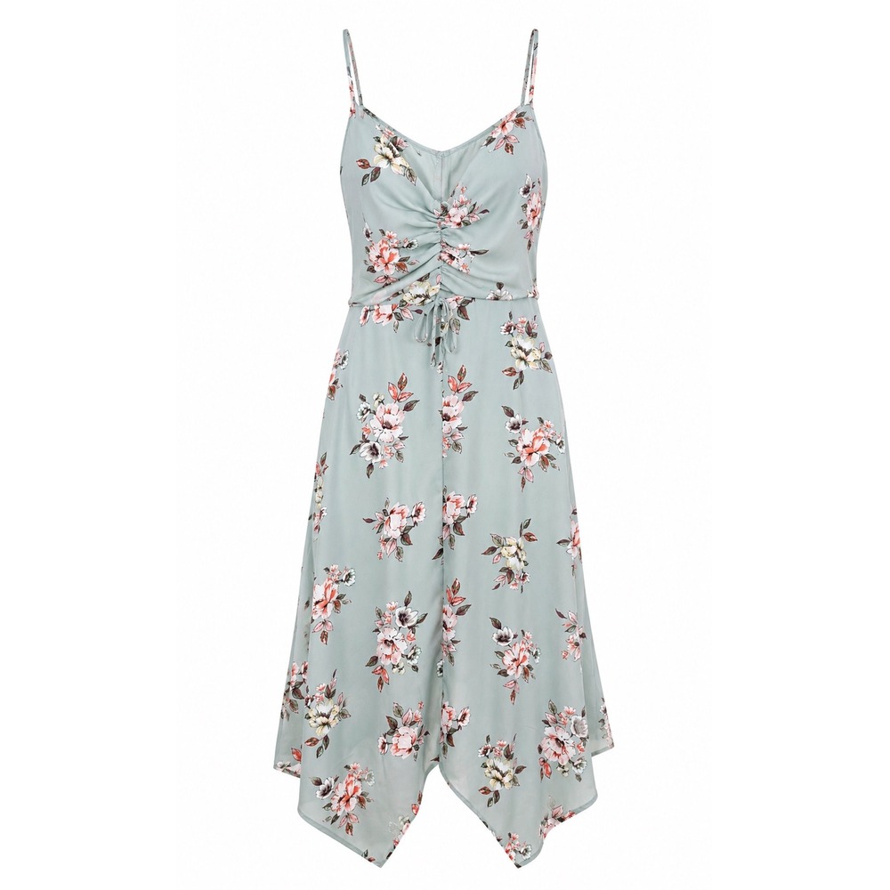 Sage Green Floral Handkerchief Midi Dress Large garden party fairy Cottagecore‎